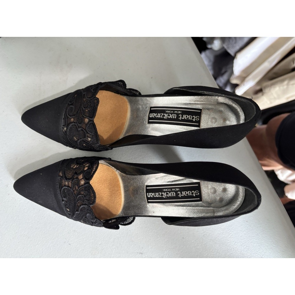 Vtg Stuart Weitzman Silk And Lace Heels 7.5 90s